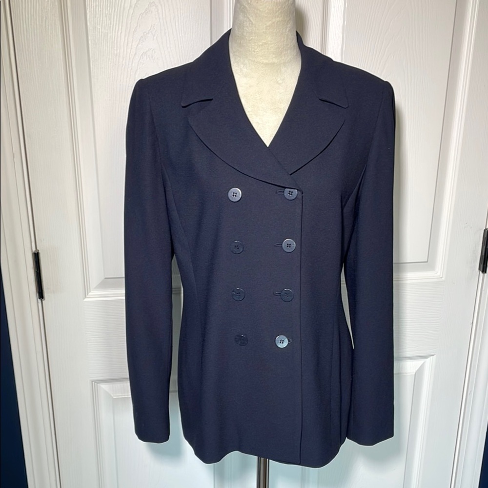 Vintage Casual Corner Double Breasted Navy Blue Blazer Size 8